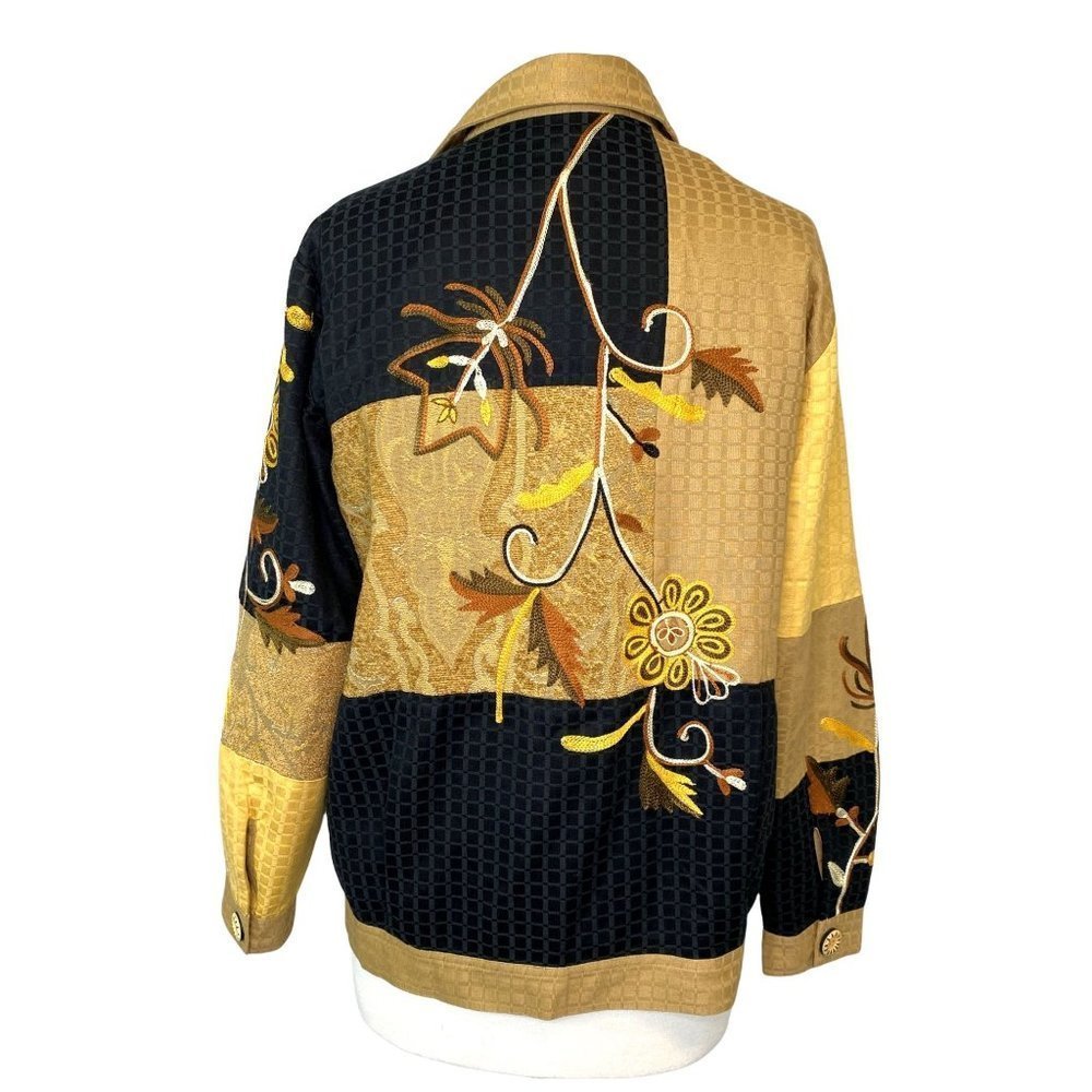 Vintage Indigo Moon Jacket Gold Floral Embroidered Boho Art Lined Buttons Small - Picture 3 of 8
